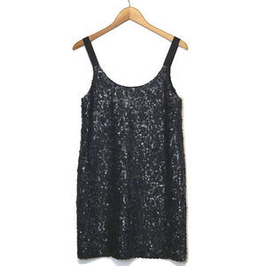 Theory Sequin Silk Scoop Neck Sleeveless Black Shift Mini Dress Size 8